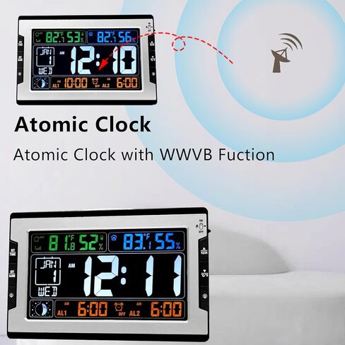 ساعة لوماندا الذرية، ساعة حائط رقمية بإضاءة خلفية قابلة للتعديل 8.5 بوصة مع رطوبة درجة حرارة داخلية وخارجية، شاشة كبيرة تعمل بالبطارية والتيار المستمر مع ساعة منبه غفوة مرحلة القمر التقويمية in Kuwait