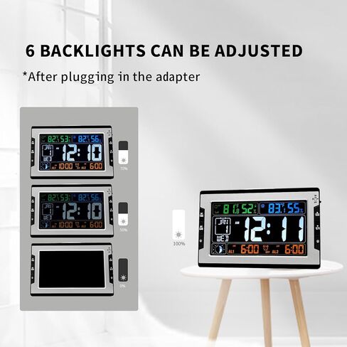 ساعة لوماندا الذرية، ساعة حائط رقمية بإضاءة خلفية قابلة للتعديل 8.5 بوصة مع رطوبة درجة حرارة داخلية وخارجية، شاشة كبيرة تعمل بالبطارية والتيار المستمر مع ساعة منبه غفوة مرحلة القمر التقويمية in Kuwait