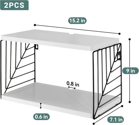 منضدة عائمة، رف خشبي بجانب السرير مثبت على الحائط، مجموعة مكونة من 2، طاولة بجانب السرير على الطراز الحديث، طاولة نهاية عائمة، أرفف عائمة من طبقتين لغرفة النوم وغرفة المعيشة والحمام والمكتب (أبيض) in Kuwait