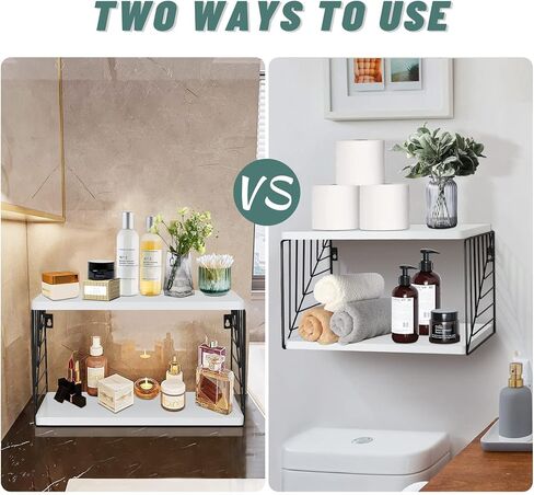 منضدة عائمة، رف خشبي بجانب السرير مثبت على الحائط، مجموعة مكونة من 2، طاولة بجانب السرير على الطراز الحديث، طاولة نهاية عائمة، أرفف عائمة من طبقتين لغرفة النوم وغرفة المعيشة والحمام والمكتب (أبيض) in Kuwait