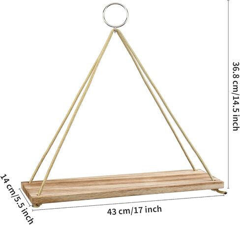 POZEAN Hanging Shelves 3 Pack Wooden Floating Wall Shelves, Hanging Plant Shelf, Boho Wall Decor Shelves for Bedroom, Plants, Living Room, Office (Included 6 Ropes 3 Rings 3 Hooks and Anchors) in Kuwait