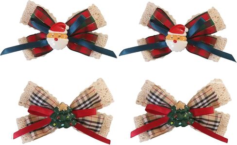 4 قطع من مشابك شعر أقواس عيد الميلاد من مشابك التمساح المنقوشة الجاموس ومشابك شجرة عيد الميلاد سانتا كلوز وشريط مربعات وإكسسوارات الشعر للفتيات والنساء هدايا الحفلات in Kuwait