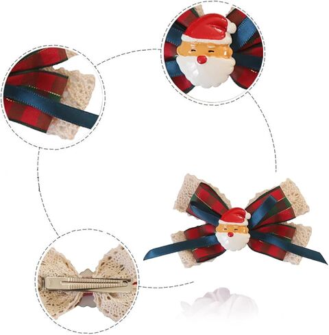 4 قطع من مشابك شعر أقواس عيد الميلاد من مشابك التمساح المنقوشة الجاموس ومشابك شجرة عيد الميلاد سانتا كلوز وشريط مربعات وإكسسوارات الشعر للفتيات والنساء هدايا الحفلات in Kuwait