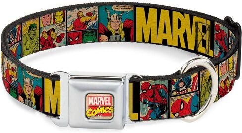 Buckle-Down Seatbelt Buckle Dog Collar - MARVEL/Retro Comic Panels Black/Yellow - 1" Wide - Fits 11-17" Neck - Medium in Saudi Arabia