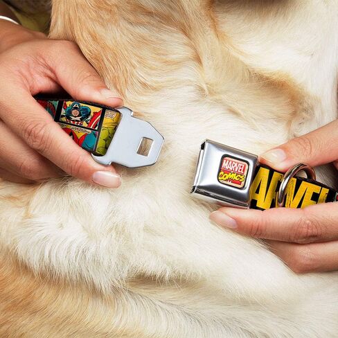 Buckle-Down Seatbelt Buckle Dog Collar - MARVEL/Retro Comic Panels Black/Yellow - 1" Wide - Fits 11-17" Neck - Medium in Saudi Arabia