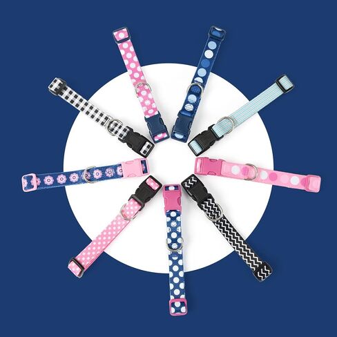Mile High Life Dog Collar | Cute Puppy Collars | Lightweight Girl Dog Collar | Soft Boy Dog Collars | w Geometric Plaid Wave Line Pattern (White Plaid, Small) in Saudi Arabia