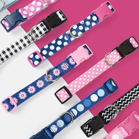Mile High Life Dog Collar | Cute Puppy Collars | Lightweight Girl Dog Collar | Soft Boy Dog Collars | w Geometric Plaid Wave Line Pattern (White Plaid, Small) in Kuwait