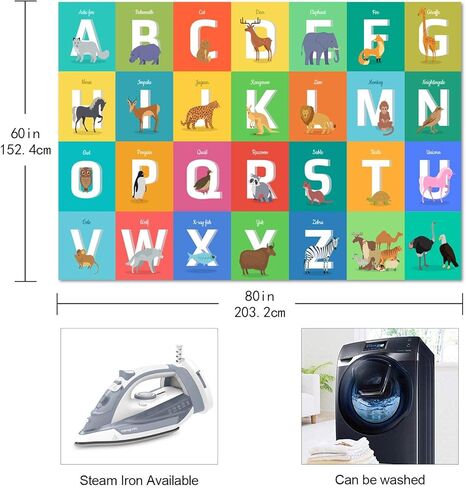 الأبجدية ABC نسيج كارتون ملون مضحك حديقة حيوانات الأبجدية نسيج للأطفال الرضع ABC التعلم التعليمي 80 بوصة × 60 بوصة الجدار شنقا GTZDTY20 in Kuwait