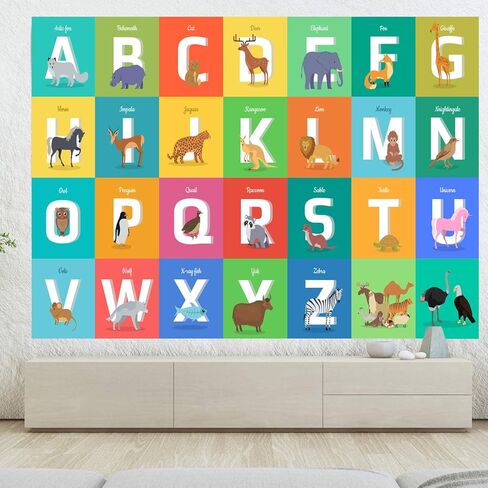 الأبجدية ABC نسيج كارتون ملون مضحك حديقة حيوانات الأبجدية نسيج للأطفال الرضع ABC التعلم التعليمي 80 بوصة × 60 بوصة الجدار شنقا GTZDTY20 in Kuwait