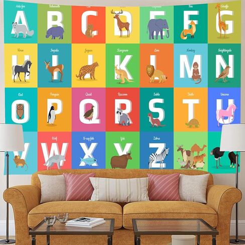 الأبجدية ABC نسيج كارتون ملون مضحك حديقة حيوانات الأبجدية نسيج للأطفال الرضع ABC التعلم التعليمي 80 بوصة × 60 بوصة الجدار شنقا GTZDTY20 in Kuwait
