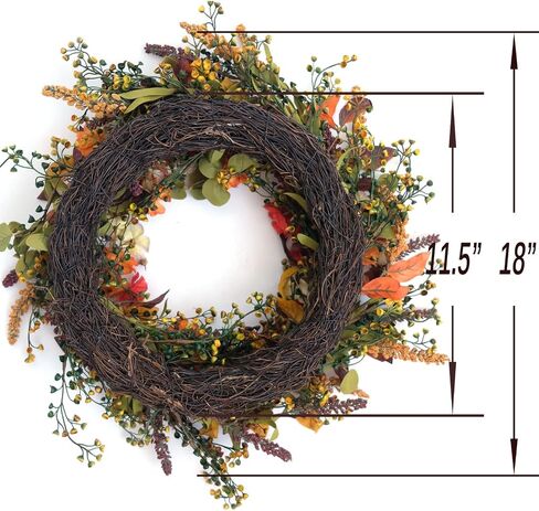 Idyllic 18“ Spring Wreath of Berry and Red Green Leaf, Mixed Flower Winter Wreath for Front Door, Home Decoration in Saudi Arabia