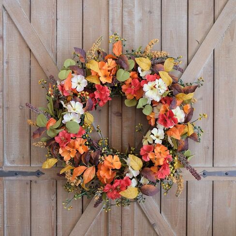 Idyllic 18“ Spring Wreath of Berry and Red Green Leaf, Mixed Flower Winter Wreath for Front Door, Home Decoration in Saudi Arabia