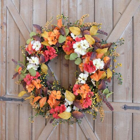 Idyllic 18“ Spring Wreath of Berry and Red Green Leaf, Mixed Flower Winter Wreath for Front Door, Home Decoration in Saudi Arabia