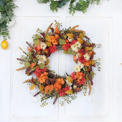 Idyllic 18“ Spring Wreath of Berry and Red Green Leaf, Mixed Flower Winter Wreath for Front Door, Home Decoration in Saudi Arabia