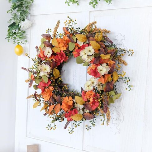 Idyllic 18“ Spring Wreath of Berry and Red Green Leaf, Mixed Flower Winter Wreath for Front Door, Home Decoration in Saudi Arabia
