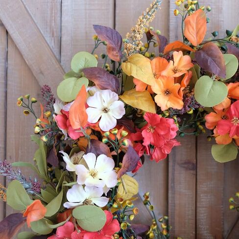 Idyllic 18“ Spring Wreath of Berry and Red Green Leaf, Mixed Flower Winter Wreath for Front Door, Home Decoration in Saudi Arabia