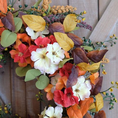 Idyllic 18“ Spring Wreath of Berry and Red Green Leaf, Mixed Flower Winter Wreath for Front Door, Home Decoration in Saudi Arabia