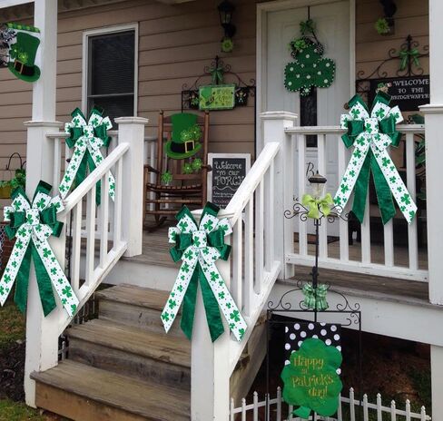 Saint Patrick Wreath Bows, St Patricks White Green Glitter Clover Ribbon Bows for Wreaths - Large Decor Bows for Saint Patrick's Day Home Garden Indoor Outdoor Decoration Wreath Ornament Supplies in Kuwait