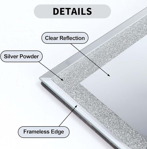 ZBEIVAN Vanity Mirror with Silver Powder, 13"x10.6" Makeup Mirror for Wall Hanging or Desk Standing, Glass Rectangle Frameless Mirror for Bedroom, Living Room in Kuwait