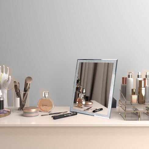 ZBEIVAN Vanity Mirror with Silver Powder, 13"x10.6" Makeup Mirror for Wall Hanging or Desk Standing, Glass Rectangle Frameless Mirror for Bedroom, Living Room in Kuwait