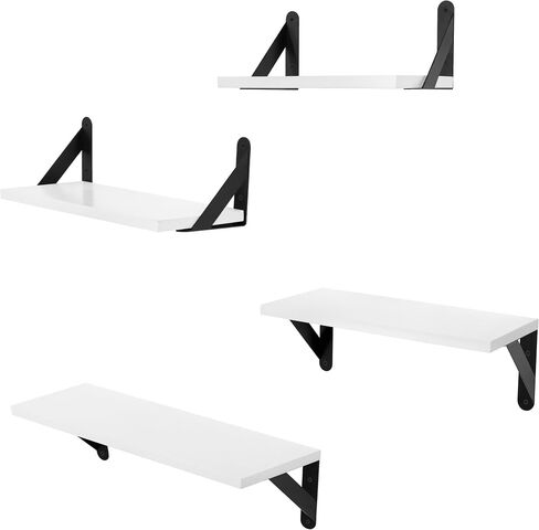 Floating Shelves for Wall Decor, 4 Sets of Wall Mounted Wood Shelves for Bathroom/Living Room/Bedroom/Kitchen/Plants/Book - Black in Saudi Arabia