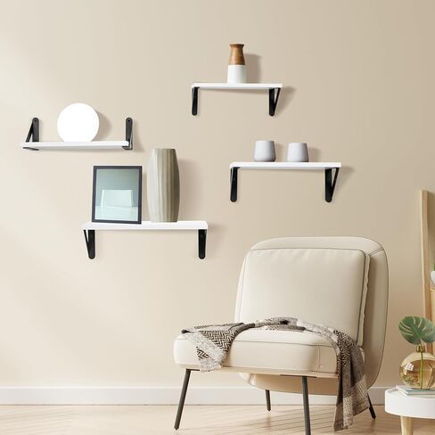 Floating Shelves for Wall Decor, 4 Sets of Wall Mounted Wood Shelves for Bathroom/Living Room/Bedroom/Kitchen/Plants/Book - Black in Saudi Arabia