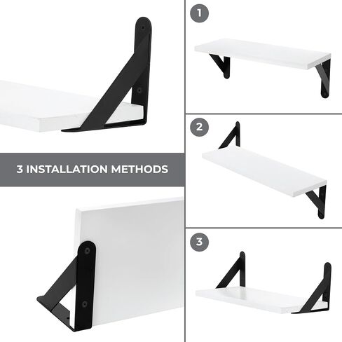 Floating Shelves for Wall Decor, 4 Sets of Wall Mounted Wood Shelves for Bathroom/Living Room/Bedroom/Kitchen/Plants/Book - Black in Saudi Arabia