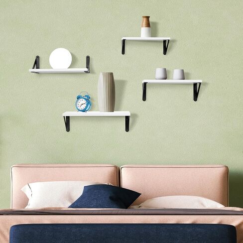 Floating Shelves for Wall Decor, 4 Sets of Wall Mounted Wood Shelves for Bathroom/Living Room/Bedroom/Kitchen/Plants/Book - Black in Saudi Arabia