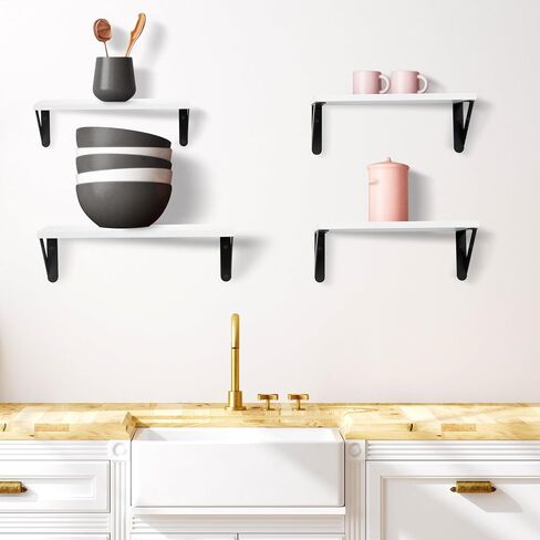 Floating Shelves for Wall Decor, 4 Sets of Wall Mounted Wood Shelves for Bathroom/Living Room/Bedroom/Kitchen/Plants/Book - Black in Saudi Arabia
