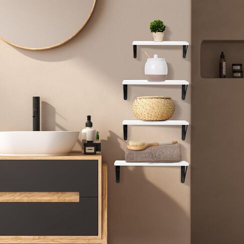 Floating Shelves for Wall Decor, 4 Sets of Wall Mounted Wood Shelves for Bathroom/Living Room/Bedroom/Kitchen/Plants/Book - Black in Saudi Arabia
