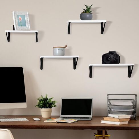 Floating Shelves for Wall Decor, 4 Sets of Wall Mounted Wood Shelves for Bathroom/Living Room/Bedroom/Kitchen/Plants/Book - Black in Saudi Arabia