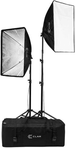 CLAR 2-Light SoftBox Kit, Fluorescent Lamps 5500K Bulbs, Stands & Carrying Case - Continuous Cool Lights in Kuwait