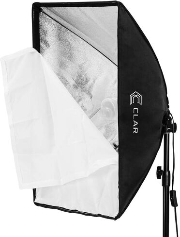 CLAR 2-Light SoftBox Kit, Fluorescent Lamps 5500K Bulbs, Stands & Carrying Case - Continuous Cool Lights in Kuwait