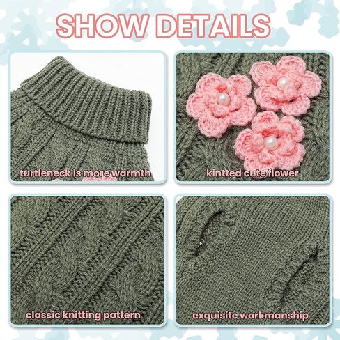Small Dog Sweater - Cute Flower Winter Fall Warm Small Dog Clothes - Cold Weather Turtleneck Knitwear Sweaters Cozy Pet Outfits for Small Dog, Cats, Puppy (XXS) in Kuwait