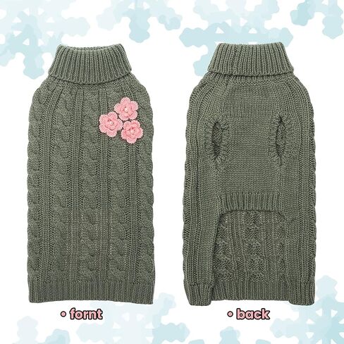 Small Dog Sweater - Cute Flower Winter Fall Warm Small Dog Clothes - Cold Weather Turtleneck Knitwear Sweaters Cozy Pet Outfits for Small Dog, Cats, Puppy (XXS) in Kuwait