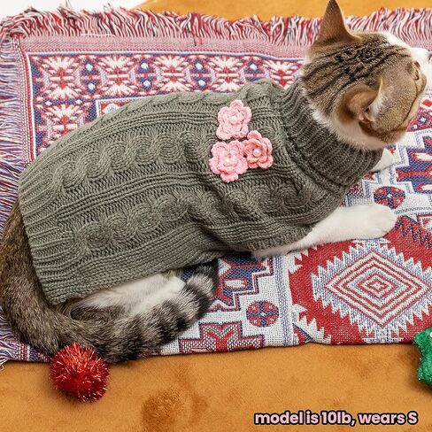 Small Dog Sweater - Cute Flower Winter Fall Warm Small Dog Clothes - Cold Weather Turtleneck Knitwear Sweaters Cozy Pet Outfits for Small Dog, Cats, Puppy (XXS) in Kuwait