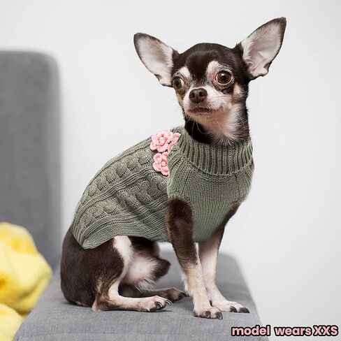 Small Dog Sweater - Cute Flower Winter Fall Warm Small Dog Clothes - Cold Weather Turtleneck Knitwear Sweaters Cozy Pet Outfits for Small Dog, Cats, Puppy (XXS) in Kuwait