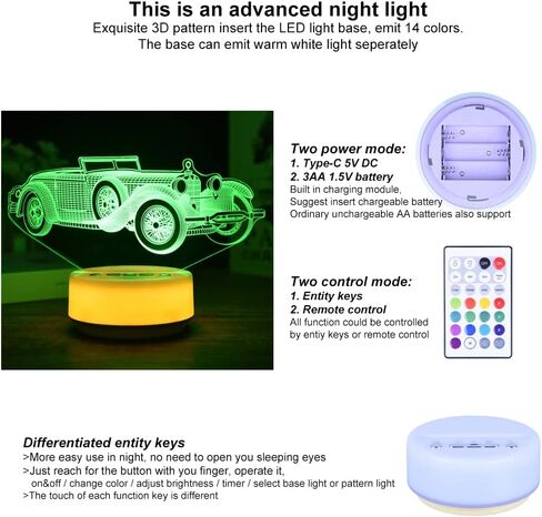 SHINECLOUD Car Mood Light Car Gifts for Boys Open Car Night Light Car Toys Model, Entity Key & Remote Control, 14 Colors Pattern & Warm White Base LED Light, Birthday Gifts for Kids/Adult in Kuwait