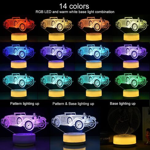 SHINECLOUD Car Mood Light Car Gifts for Boys Open Car Night Light Car Toys Model, Entity Key & Remote Control, 14 Colors Pattern & Warm White Base LED Light, Birthday Gifts for Kids/Adult in Kuwait
