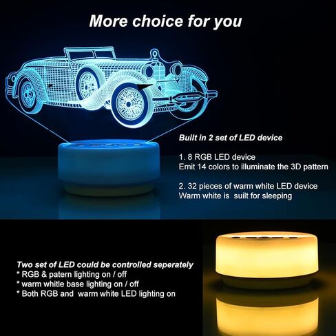 SHINECLOUD Car Mood Light Car Gifts for Boys Open Car Night Light Car Toys Model, Entity Key & Remote Control, 14 Colors Pattern & Warm White Base LED Light, Birthday Gifts for Kids/Adult in Kuwait