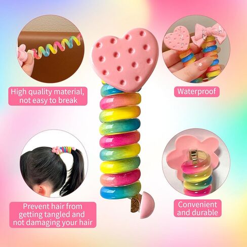 9 قطعة سلك الهاتف الملونة العصابات الشعر Bowknot مضفر زهرة سلك الهاتف العلاقات الشعر ذيل حصان حامل سلك الهاتف العلاقات الشعر دوامة للأطفال in Kuwait