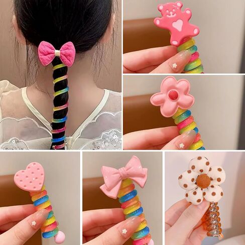 9 قطعة سلك الهاتف الملونة العصابات الشعر Bowknot مضفر زهرة سلك الهاتف العلاقات الشعر ذيل حصان حامل سلك الهاتف العلاقات الشعر دوامة للأطفال in Kuwait