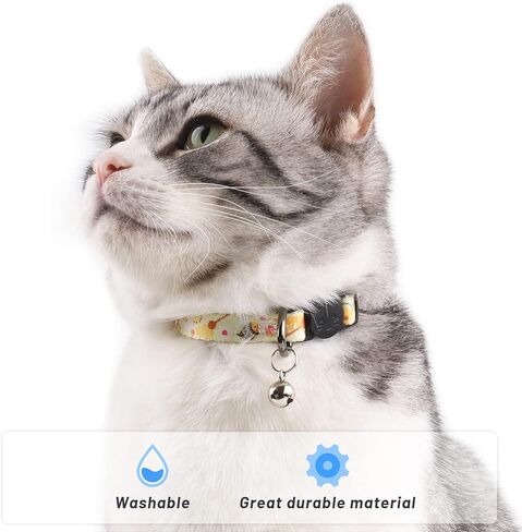 Cat Collar Breakaway with Bell: Cute Floral Adjustable Nylon Safety Kitten Collar for Girl Boy Pet Gifts(Ocean) in Kuwait