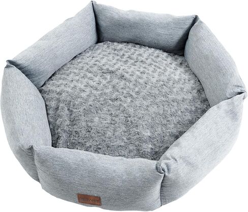 سرير كلب سداسي سميك ومملوء، بيت حيوانات أليفة قابل للغسل، سرير قطط مخملي وردي، أريكة متينة مهدئة للكلاب، نوم ناعم مع قاعدة مضادة للانزلاق للسفر الداخلي (رمادي فاتح، متوسط) in Kuwait