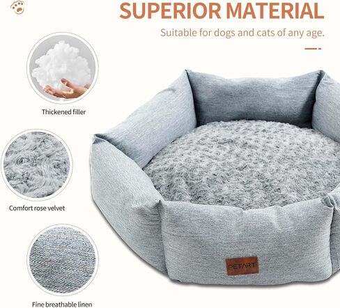 سرير كلب سداسي سميك ومملوء، بيت حيوانات أليفة قابل للغسل، سرير قطط مخملي وردي، أريكة متينة مهدئة للكلاب، نوم ناعم مع قاعدة مضادة للانزلاق للسفر الداخلي (رمادي فاتح، متوسط) in Kuwait