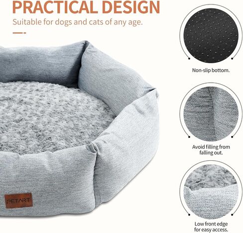 سرير كلب سداسي سميك ومملوء، بيت حيوانات أليفة قابل للغسل، سرير قطط مخملي وردي، أريكة متينة مهدئة للكلاب، نوم ناعم مع قاعدة مضادة للانزلاق للسفر الداخلي (رمادي فاتح، متوسط) in Kuwait
