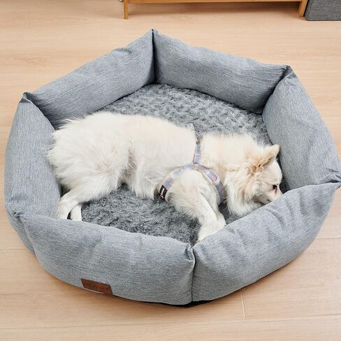 سرير كلب سداسي سميك ومملوء، بيت حيوانات أليفة قابل للغسل، سرير قطط مخملي وردي، أريكة متينة مهدئة للكلاب، نوم ناعم مع قاعدة مضادة للانزلاق للسفر الداخلي (رمادي فاتح، متوسط) in Kuwait