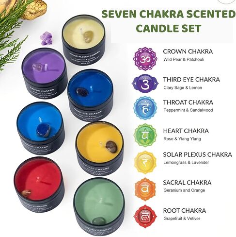 Candle Sets for Women Gift (Set of 7) with Healing Crystals and Bracelet, Chakra Candles, Yoga, Relaxation, Manifesting, Aromatherapy, 140 Hours Total Burn time, 100% Soy Wax + Essential Oil in Saudi Arabia