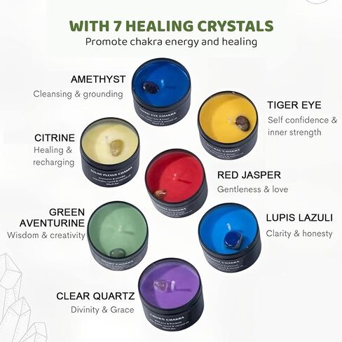 Candle Sets for Women Gift (Set of 7) with Healing Crystals and Bracelet, Chakra Candles, Yoga, Relaxation, Manifesting, Aromatherapy, 140 Hours Total Burn time, 100% Soy Wax + Essential Oil in Saudi Arabia