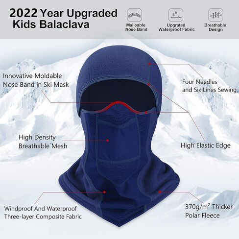 قناع تزلج بالاكلافا للأطفال قابل للتنفس من Vorshape، قناع وجه مقاوم للرياح للطقس البارد، جهاز تدفئة الوجه في الشتاء للأولاد والشباب in Kuwait